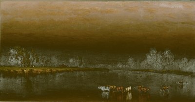 夕阳下的池塘里的奶牛，1860年。 作者 桑福德·罗宾逊·吉福德