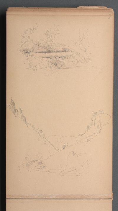 速写本，第15页：风景，柏林瀑布，1859年。 作者 桑福德·罗宾逊·吉福德