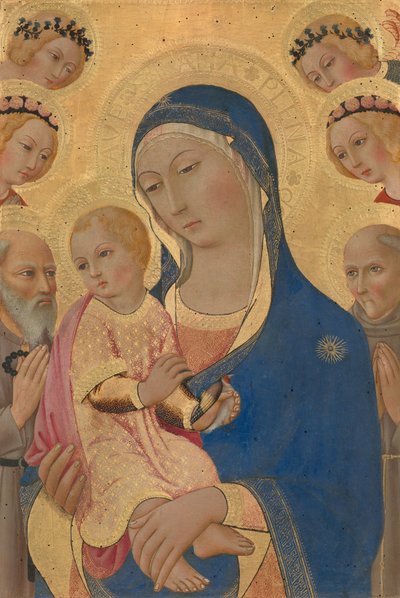 圣母与圣杰罗姆、圣贝纳迪诺和天使，约1461-470。 作者 Sano di Pietro