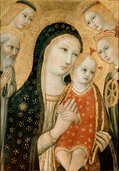 圣母子与圣杰罗姆、亚历山大的圣凯瑟琳和两个天使，约1470年 作者 Sano di Pietro