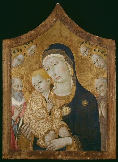 圣母和圣婴与圣人杰罗姆、锡耶纳的贝尔纳迪诺和天使 作者 Sano di Pietro