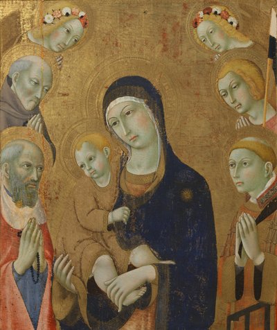 圣母和圣婴、天使和圣徒（木板绘画） 作者 Sano di also Ansano di Pietro di Mencio Pietro