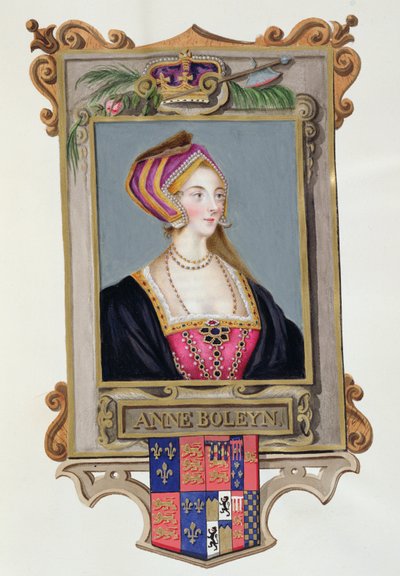 Anne Boleyn的肖像（1507-36）亨利八世的第二任女王，作为一名年轻女子，来自“伊丽莎白女王法院回忆录”，于1825年出版（纸上有水粉和水粉） 作者 艾塞克斯（Essex）的莎拉伯爵夫人（Sarah Countess）