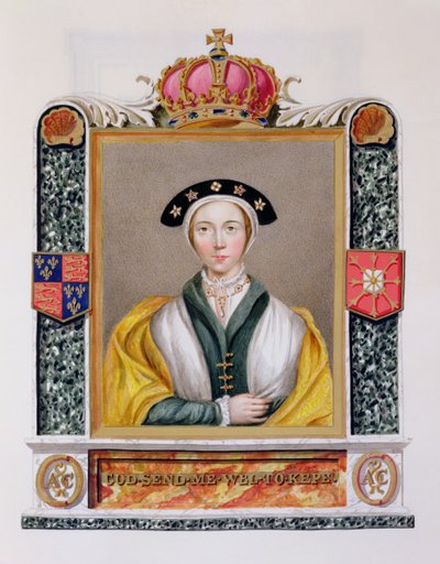 安妮的肖像（1515-57）亨利八世的第四任女王，来自“伊丽莎白女王法院回忆录”，于1825年出版（纸上水粉和水粉） 作者 艾塞克斯（Essex）的莎拉伯爵夫人（Sarah Countess）
