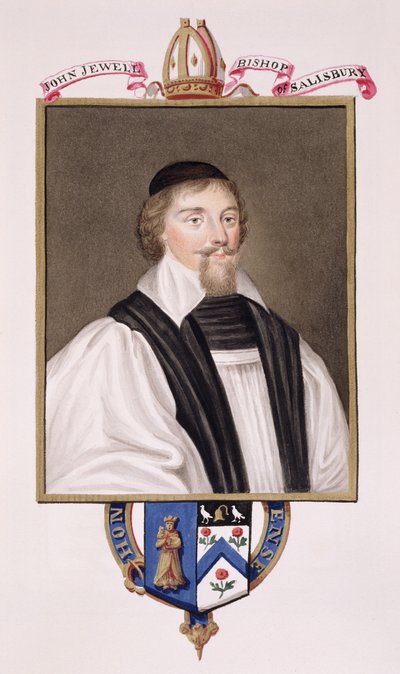 John Jewel（1522-71）的肖像“伊丽莎白女王法院回忆录”中的索尔兹伯里主教，于1825年出版（纸上有水粉和水粉） 作者 艾塞克斯（Essex）的莎拉伯爵夫人（Sarah Countess）