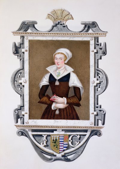 简·格雷夫人（1537-54）“女王伊丽莎白法院回忆录”中的“九日女王”肖像，于1825年出版（纸上水粉和水粉） 作者 艾塞克斯（Essex）的莎拉伯爵夫人（Sarah Countess）