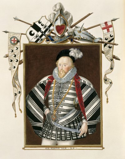 亨利·李爵士（1530-1610）的肖像，来自“伊丽莎白女王法院回忆录”，于1825年出版于纸面上 作者 艾塞克斯（Essex）的莎拉伯爵夫人（Sarah Countess）