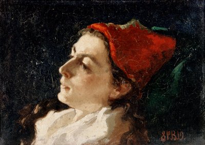 戴红帽妇女的头像（布面油画） 作者 莎拉·帕克斯顿（Sarah Paxton Ball）Dodson