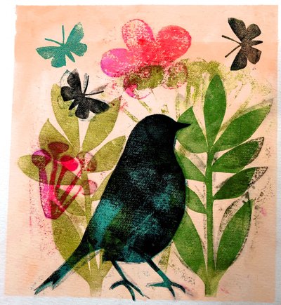 Bird and butterfly,2019 (Ink mono print) 作者 莎拉·汤普森·恩格斯