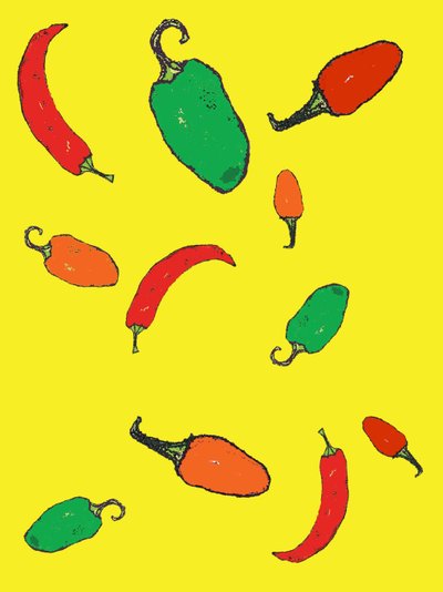 Chillies 2012 (monoprint with inks) 作者 莎拉·汤普森·恩格斯