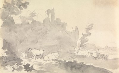 前景有牛的风景 作者 索里·吉尔平（Sawrey Gilpin）