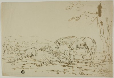 前景有马的风景 作者 索里·吉尔平（Sawrey Gilpin）