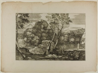 有一个死人和两个牧师的风景画 作者 塞巴斯蒂安·波登（Sebastien Bourdon）