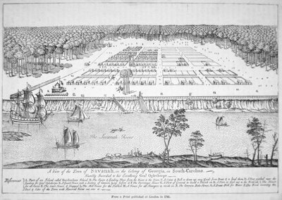 1741 年佐治亚州萨凡纳的景色（石版画） 作者 美国学校