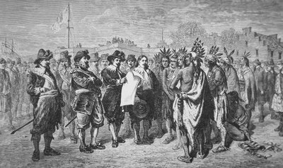 总督基夫特于1646年与印第安人达成和平协议（石印）。 作者 美国学校