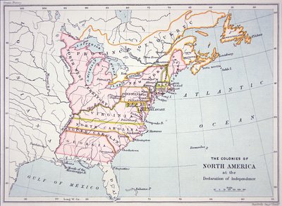 独立宣言发布时的北美殖民地地图（彩色雕刻） 作者 美国学校