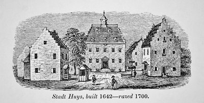 新阿姆斯特丹（纽约）的荷兰Stadt Huys，建于1642年，1700年被夷为平地（石印）。 作者 美国学校