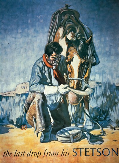 来自他的 Stetson 的最后一滴（彩色石版画） 作者 美国学校