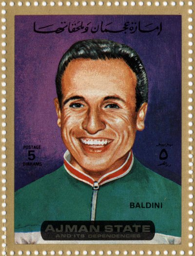 代表自行车运动员Ercole Baldini（Ne 1933）的阿联酋邮票 作者 学校阿拉伯语
