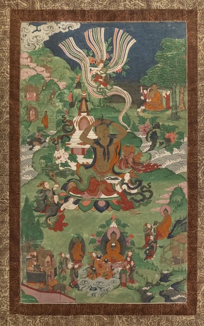 理发和其他场景。唐卡，选自佛陀生平主要故事的续集。 作者 亚洲学校