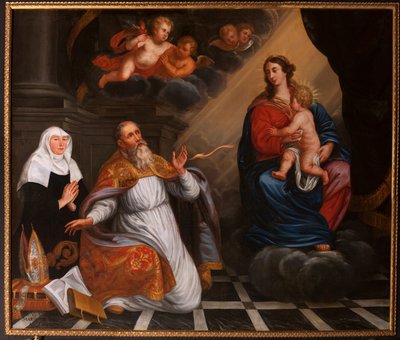 圣奥古斯丁崇拜圣母玛利亚。 1692（绘画） 作者 比利时学校