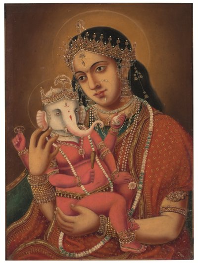 无题（Ganesh Janani），c。 十九世纪末（布面油画） 作者 学校孟加拉语