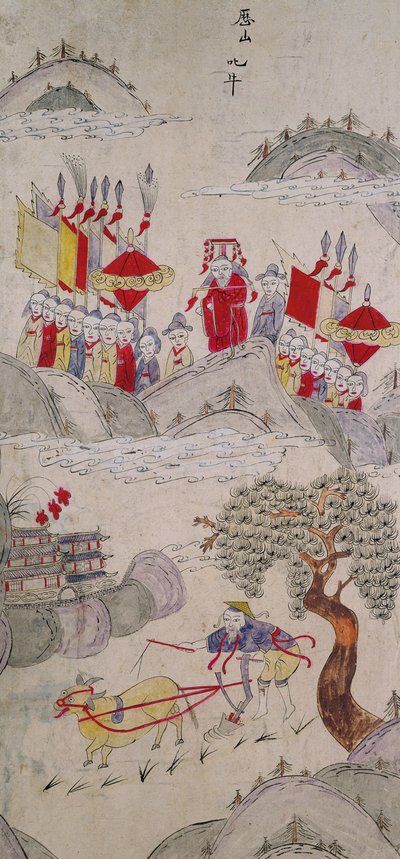 描绘中国名人故事的八折屏风中的一块屏风（纸面天然颜料） 作者 学校中文