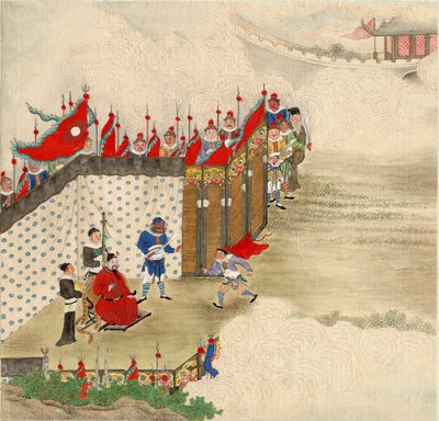中国艺术：中国王子接见信使 中国丝绸印刷品 约1820年 凹24,6x23,7厘米 私人收藏 作者 学校中文