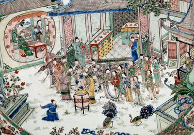 中国艺术：有音乐会的传统派对。 在瓷器上作画。 18世纪。 巴黎，吉美博物馆，亚洲艺术国家博物馆 作者 学校中文