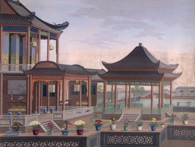 中国官员之家，约 1800-05 年（纸面不透明水彩画） 作者 学校中文