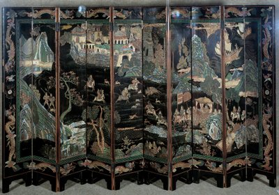 狩猎的场景。艺术中国：雕花漆器屏风 作者 学校中文