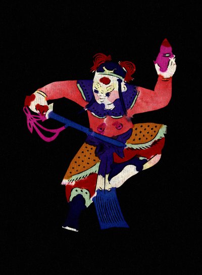 京剧中的男性角色。彩绘剪纸或 "简志"，中国民间艺术，北京。 作者 学校中文