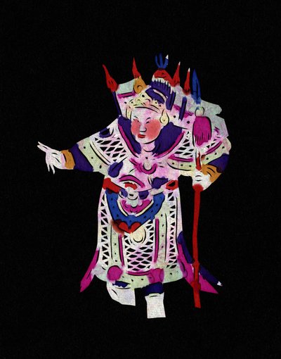 京剧中的男性角色。彩绘剪纸或 "简志"，中国民间艺术，北京。 作者 学校中文