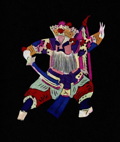 京剧中的男性角色。彩绘剪纸或 "简志"，中国民间艺术，北京。 作者 学校中文