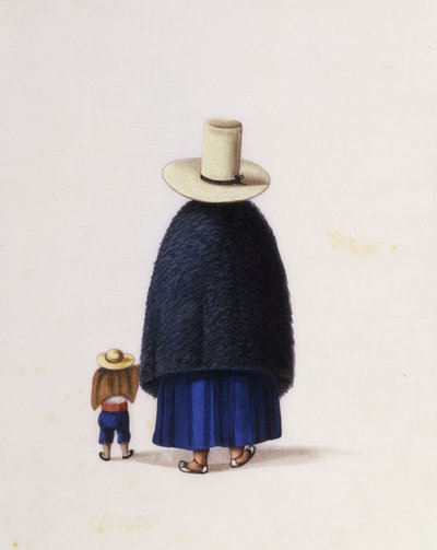 母亲和儿童，约1860年（宣纸上的水彩画） 作者 学校中文