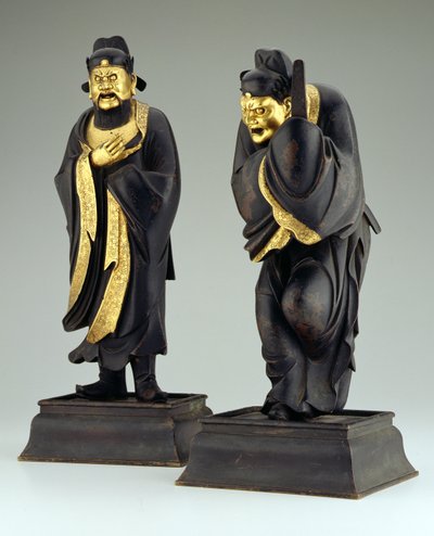 元代或明初道士一对（包裹鎏金铜）（见205152）。 作者 学校中文