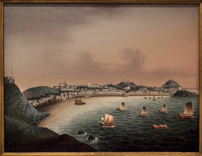 澳门（中国）的严格规定。中国艺术家的画作，布面油画，18世纪初。鹿特丹（荷兰）海洋博物馆。 作者 学校中文