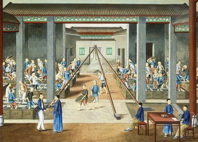 茶文化：称重和购买茶叶（纸上水粉画） 作者 学校中文