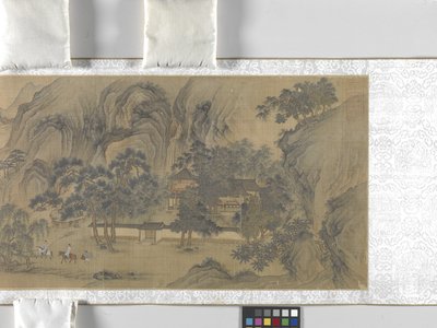 河边村庄的旅行者》，日期不详（绢本水墨和彩色） 作者 学校中文