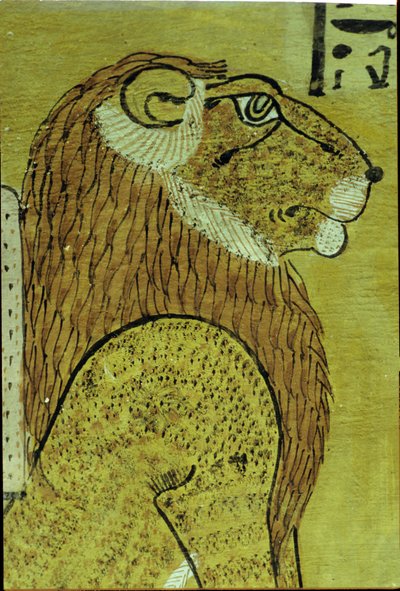 古埃及，壁画，底比斯 Inherkhau 陵墓，双狮之一，今天和明天的守护者，20 王朝（照片） 作者 埃及学校