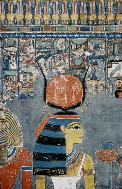 卢克索，底比斯：帝王谷，埃及法老 Horemheb（-1343 - -1314）的陵墓，墓上有伊希斯女神。 作者 埃及学校