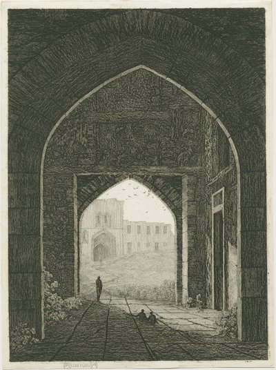 杜德利城堡--门楼和北门：蚀刻画，nd [?19世纪] (印刷品) 作者 学校英语