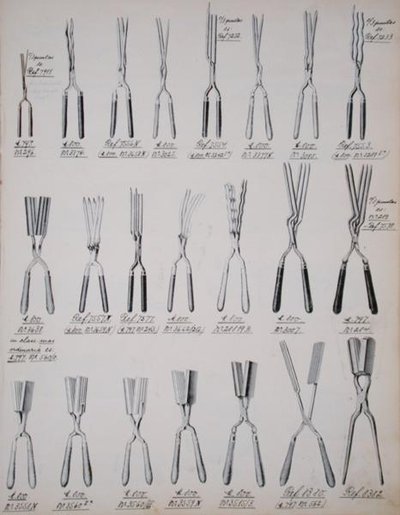 卷发钳，来自家庭用品和配件的贸易目录，约1890-1910年（彩色平印）。 作者 学校英语