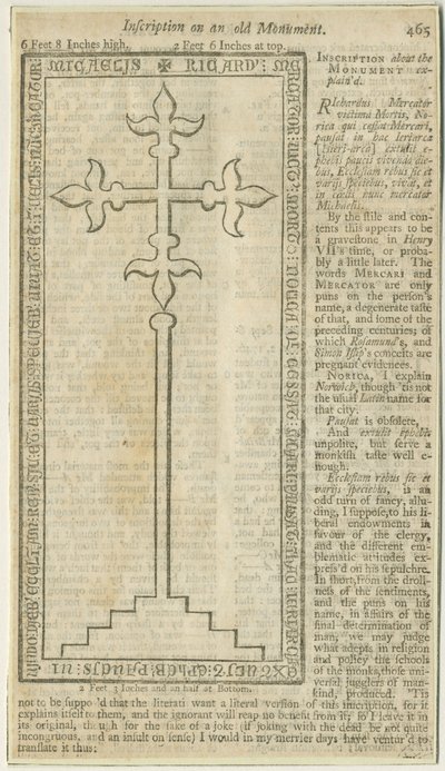 Lichfield - Monumental slab of Richard Mercator: woodcut engraving, nd [?18th cent] (print) 作者 学校英语