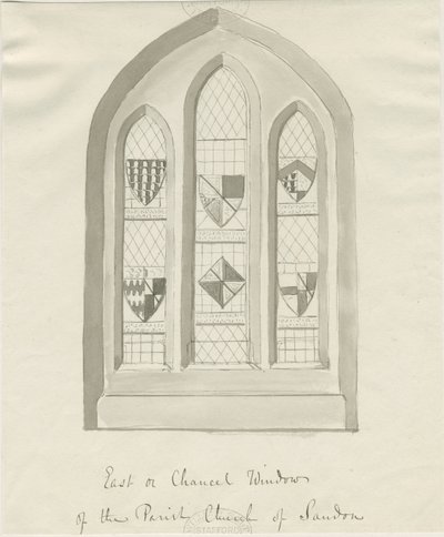 Sandon Church - East window of Chancel: sepia wash drawing, nd [?18th cent] (drawing) 作者 学校英语