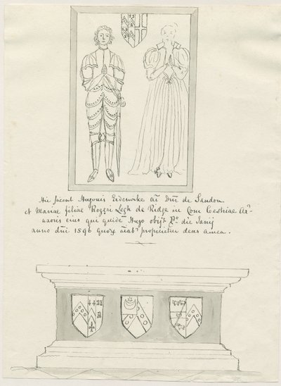 Sandon Church - Tomb of Hugh Erdeswicke and Mary [Legh]: pen and wash drawing, nd [?18th cent] (drawing) 作者 学校英语