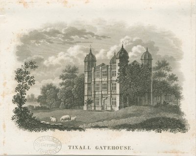 Tixall Hall - Gatehouse: 雕刻（虚线），nd [19世纪初] (打印) 作者 学校英语