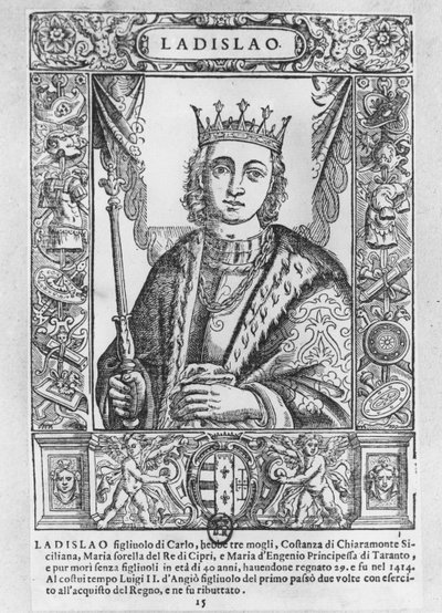大度的拉迪斯劳斯（雕刻）（Ladislaus the Magnanimous）。 作者 法语学校