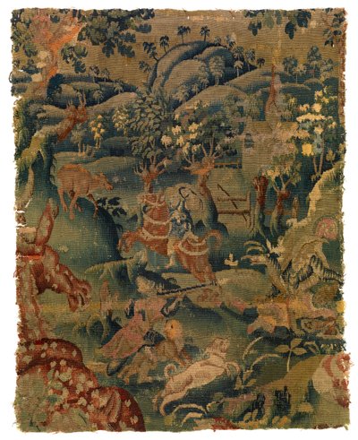 描绘森林或乡村动物的挂毯（羊毛和麻布） 作者 法语学校