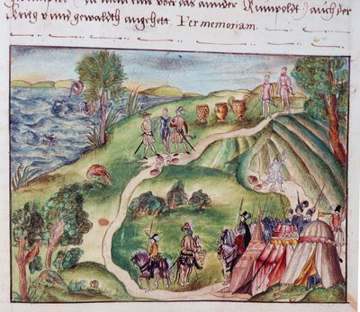 MS Add.15217 fol.40 委内瑞拉风景与西班牙营地，摘自纽伦堡科勒家族回忆录集 作者 学校德语